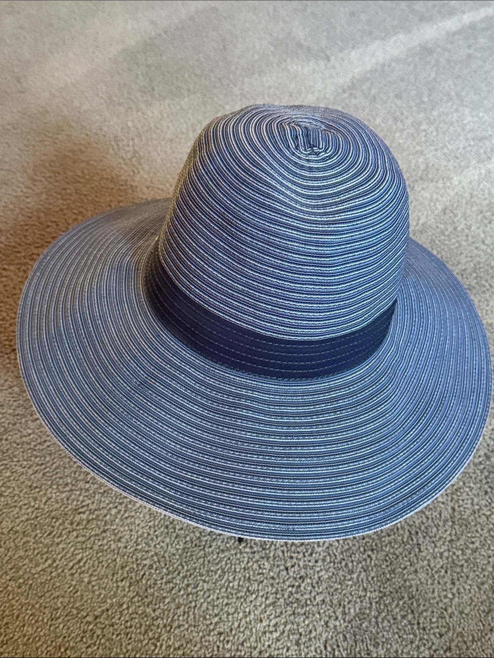 Coolibar Navy and White Striped Sun Hat with Interior Tie. UPF 50+! OS - Picture 2 of 9